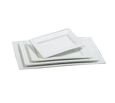 Yanco PL-208 Pride Land Rectangular Plate, 8" x 5" White Porcelain, Dishwasher Safe - Dozen