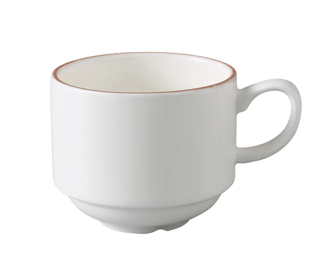Yanco PR-001 - Porto 8 oz Coffee Cup, 3 1/4" Dia x 2 5/8" H, White/Brown, Dishwasher Safe - Dozen
