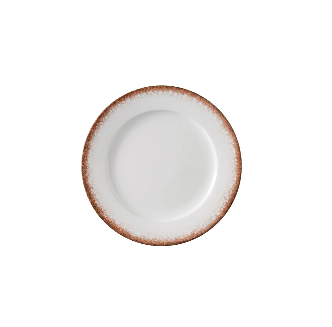 Yanco PR-106 Bread Plate, 6 1/4" Dia x 1/2" H, White/Brown China, Dishwasher/MW Safe - Dozen