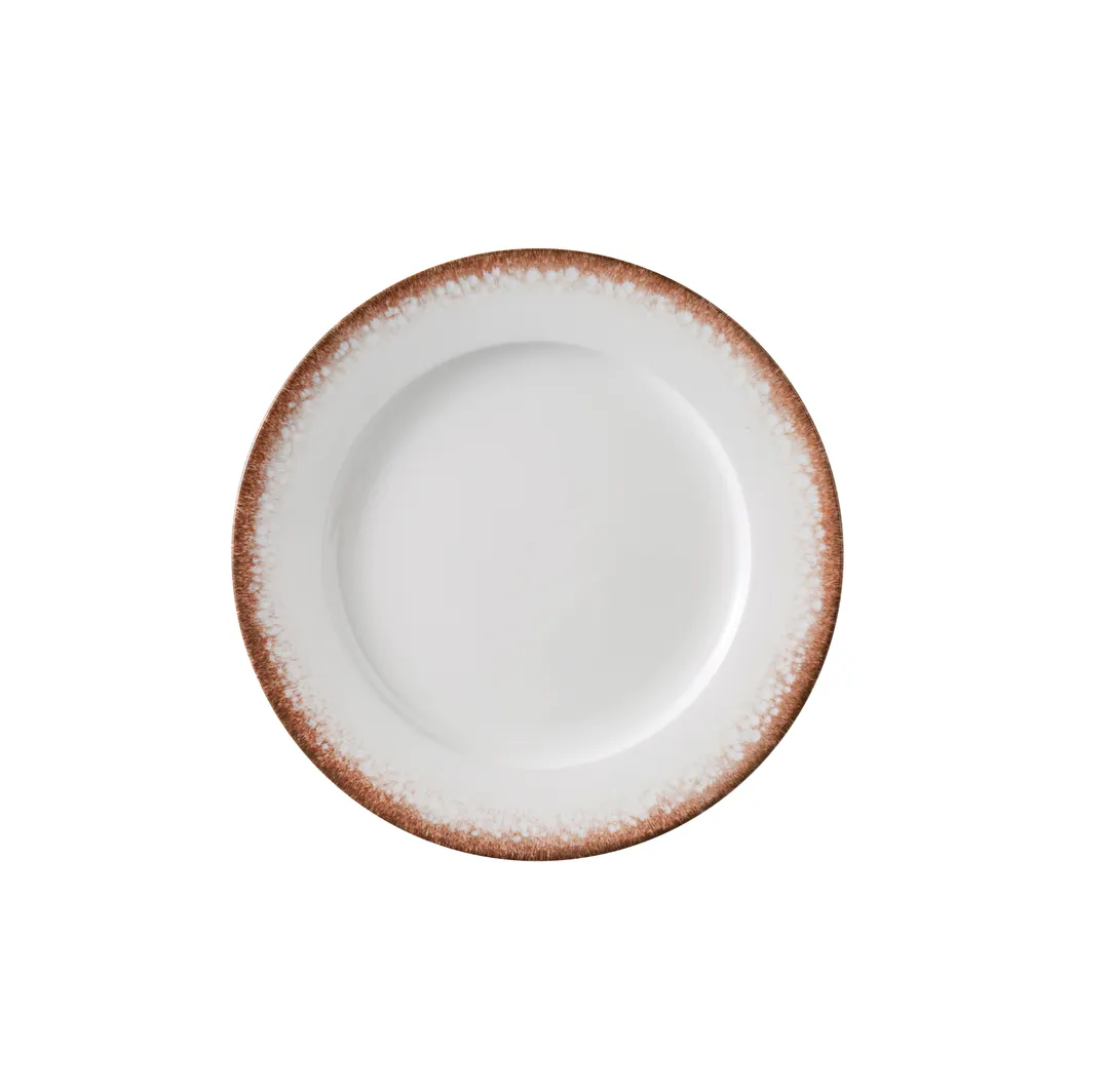 Yanco PR-107 Porto Bread Plate, 7 1/4" Dia 3/4" H, White & Brown China, Dishwasher Safe - Dozen