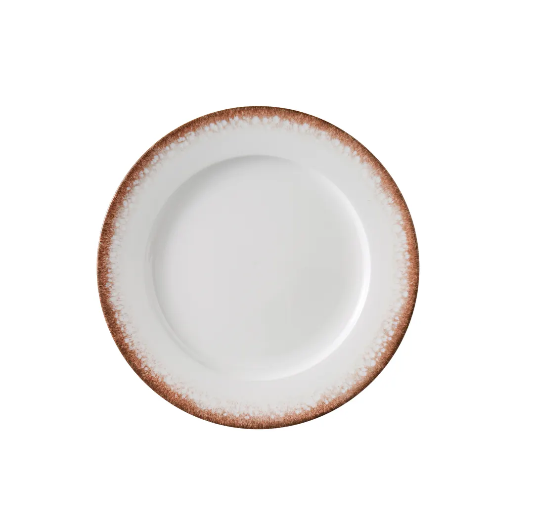Yanco PR-109 Dinner Plate 9 1/4" Dia x 7/8" H China White/Brown Dishwasher & Microwave - Dozen