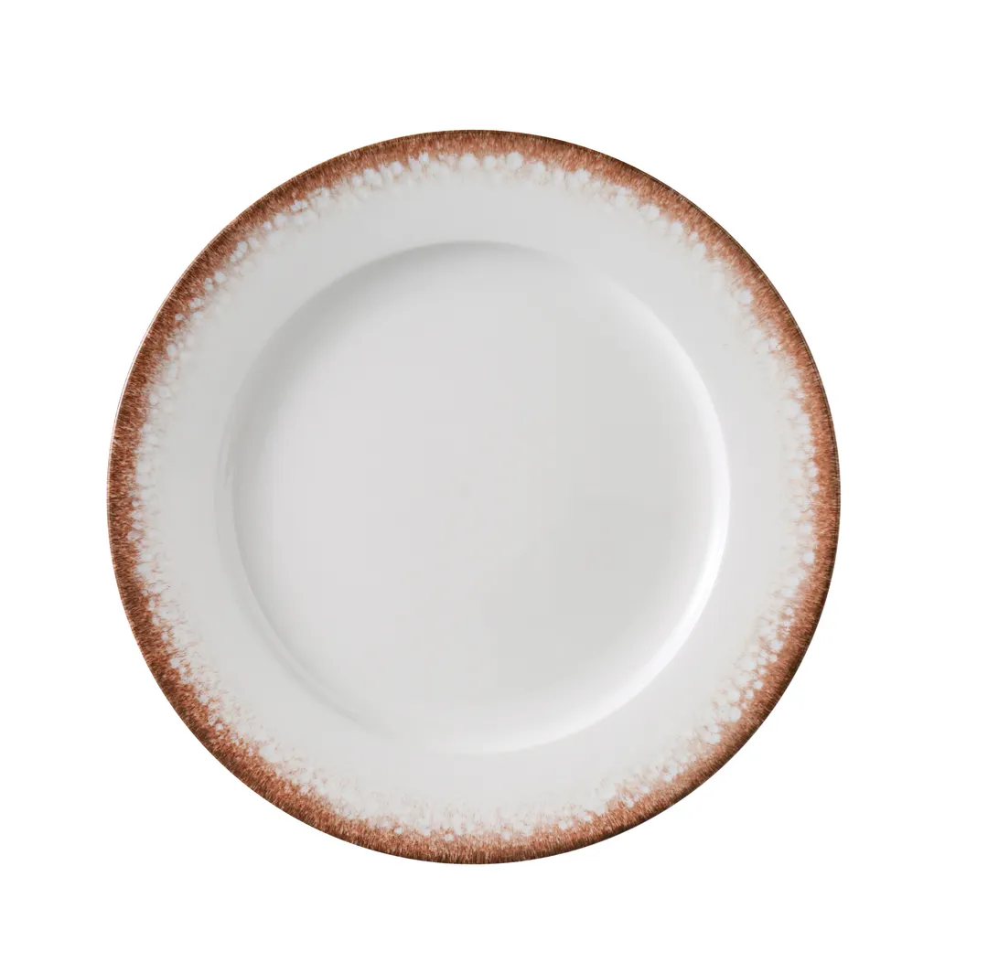 Yanco PR-111 - China Plate, 11 1/4" Dia x 7/8" H, White/Brown, Dishwasher/Microwave Safe - Dozen
