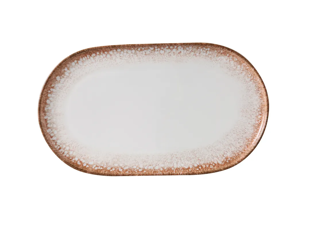 Yanco PR-214 - Oval China Plate 13 5/8" W x 7 7/8" D x 7/8" H White/Brown, Dishwasher Safe - Dozen