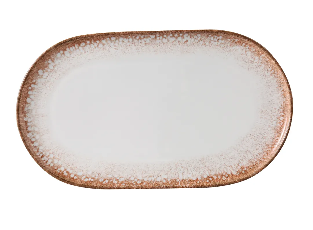 Yanco PR-215 Porto Coupe Oval China Plate, 15.5" W x 9" D x 1" H, White/Brown, Coupe Rim - Dozen