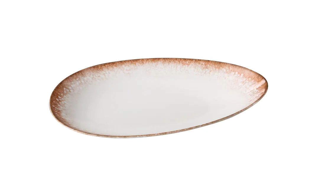Yanco PR-311 Oval Plate, 11 3/4" W x 7" D x 1 7/8" H, White/Brown China, Dishwasher Safe - Dozen