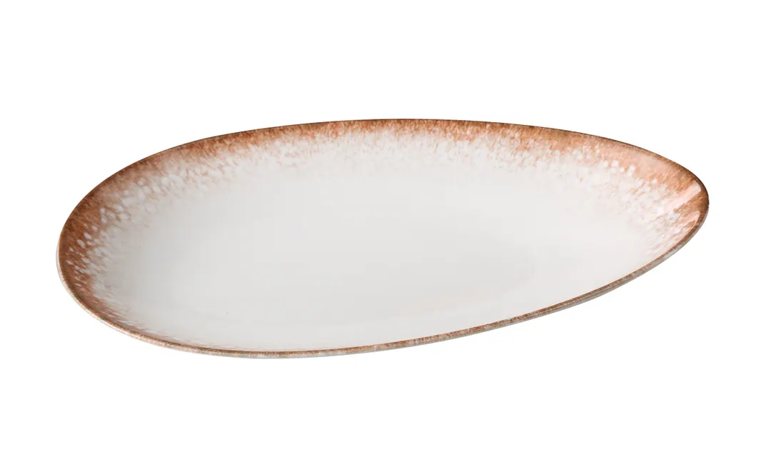Yanco PR-313 Oval Plate, 13 3/4" W x 8 1/4" D x 2 1/8" H, White/Brown China, Safe - Dozen