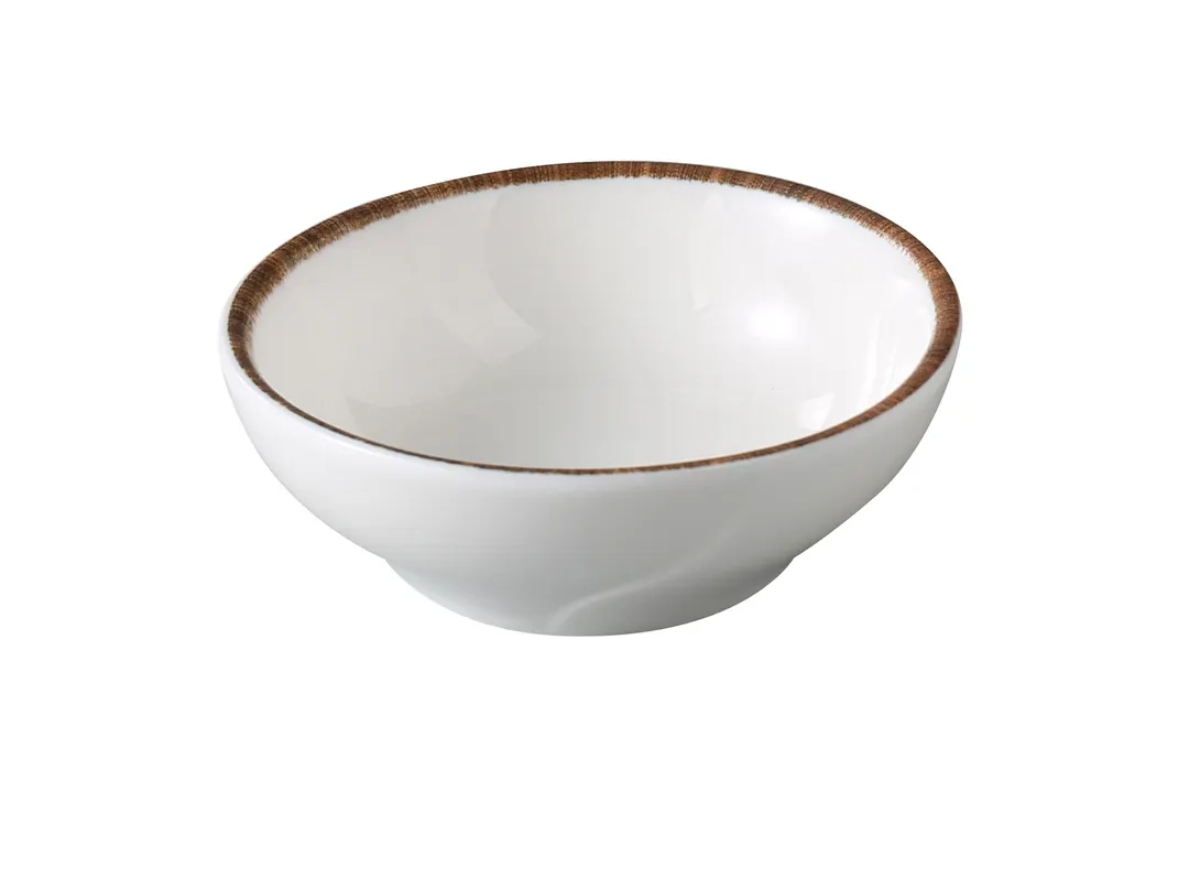 Yanco PR-502 Sauce Dish, 1.5 oz, 2 7/8" Dia x 1" H, White/Brown Dishwasher/Microwave Safe - Dozen