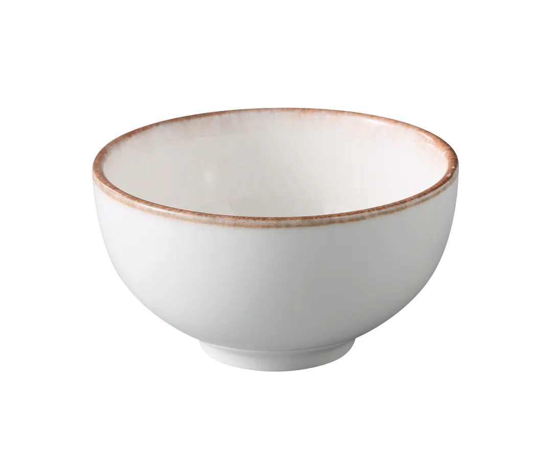 Yanco PR-504 Rice Bowl, 10 Oz, 4.5" x 2.5", White/Brown China, Dishwasher/Microwave Safe - Dozen