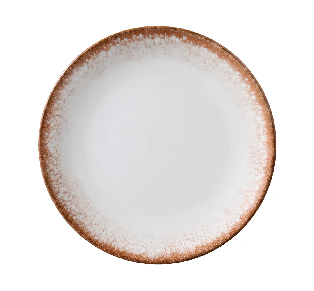 Yanco PR-707 China Plate, 7 1/4" Dia x 3/4" H, White/Brown, Round Coupe Rim - Dozen