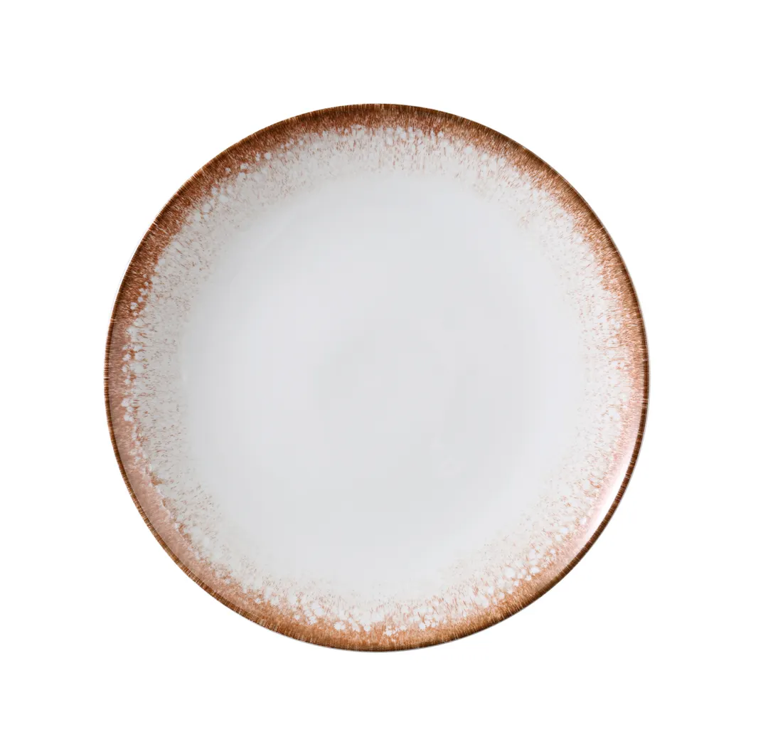 Yanco PR-710 Coupe Round Plate, 10 1/4" Dia x 1" H, White & Brown China, Dishwasher Safe - Dozen