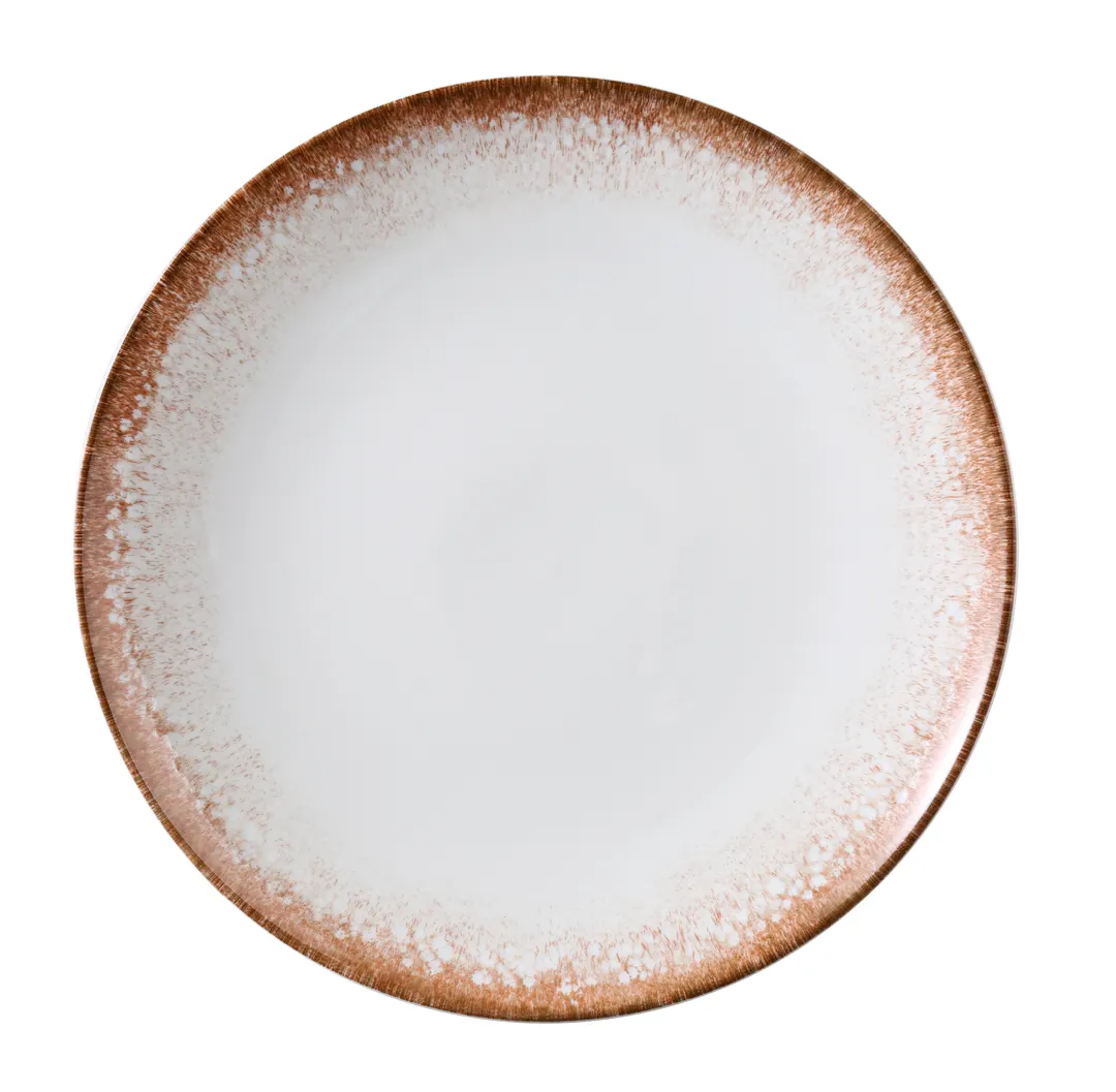 Yanco PR-711 Plate, 11 1/4" Dia x 1 1/8" H, White/Brown China, Dishwasher & Microwave Safe - Dozen