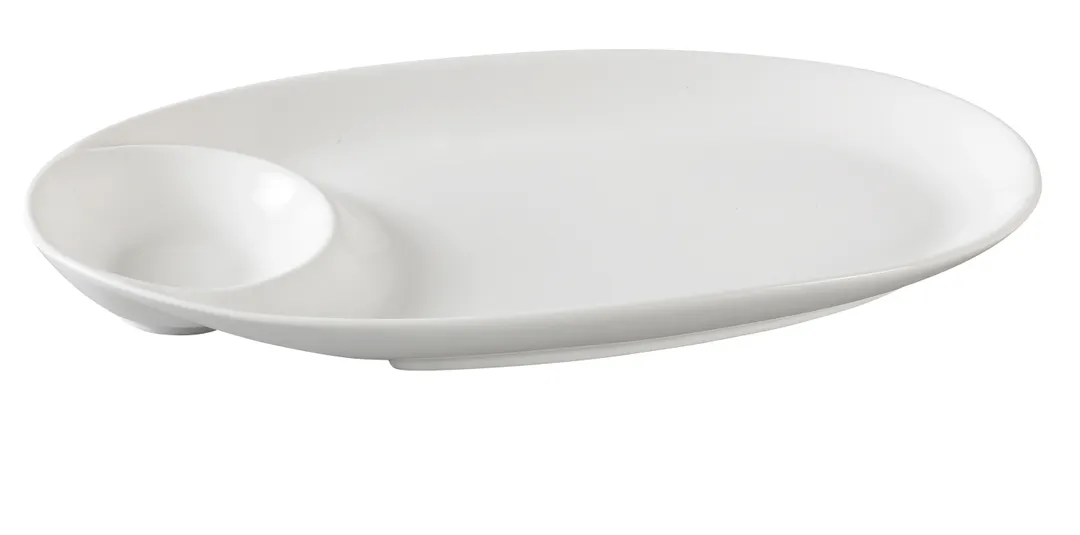 Yanco PS-2011 - 11" Oval White Porcelain Compartment Plate 2 Compartments, Dishwasher Safe - Dozen