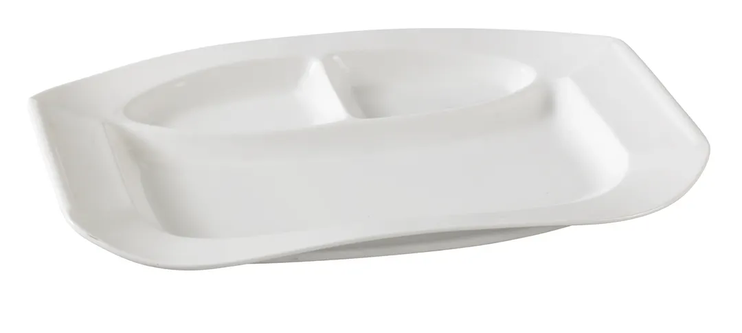 Yanco PS-2014 - 14-1/2" X 9-1/2" White Porcelain 3‑Compartment Plate, Dishwasher Safe - Dozen