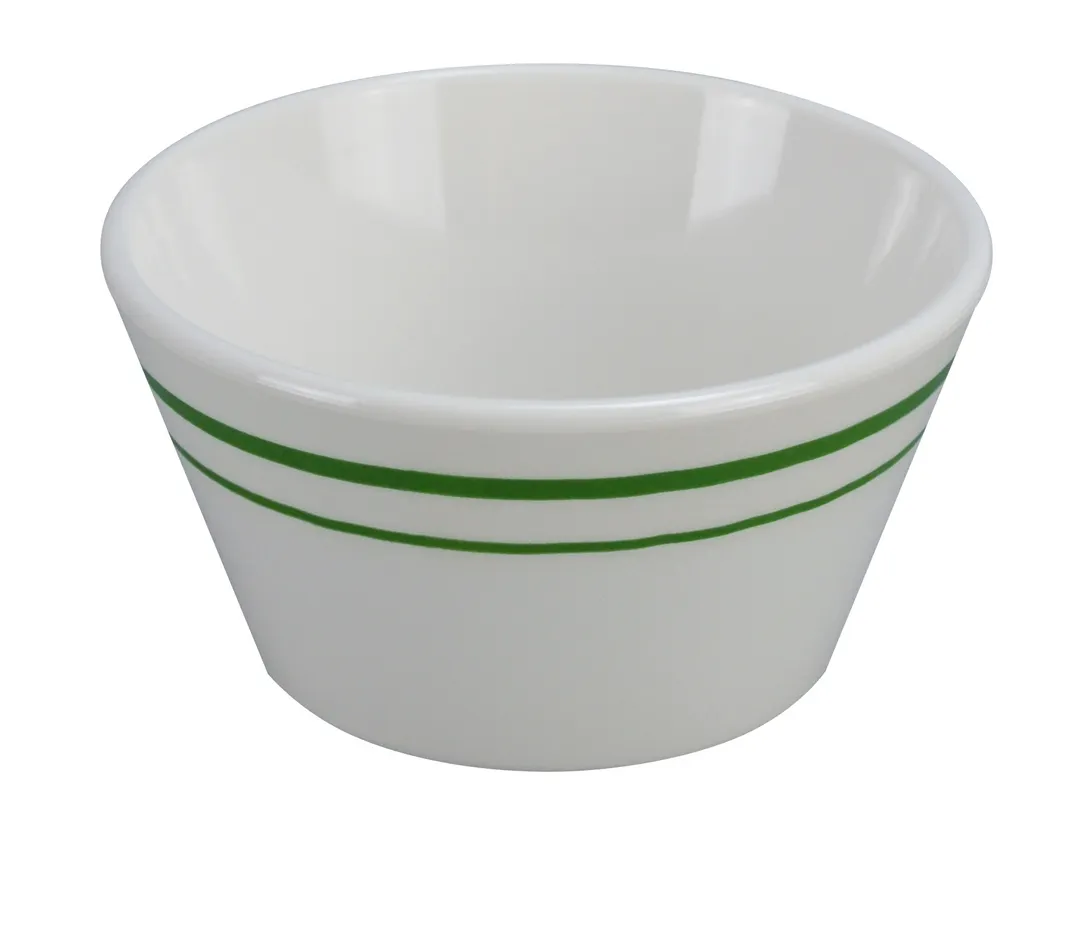 Yanco PT-302 - Pine Tree Bouillon Cup, 8 oz (4" Dia. x 2" H), Melamine, Green Band Beige - Dozen