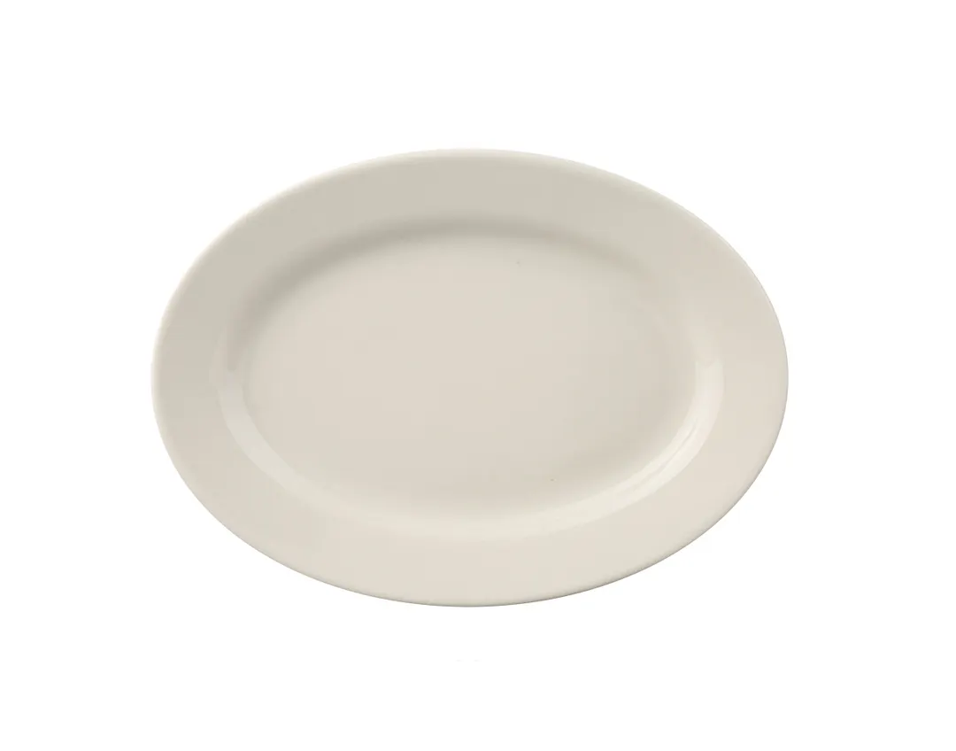 Yanco RE-14 - Oval China Platter, 12-1/2" L X 9" W, Ceramic, White, Rolled Rim, Safe - Dozen