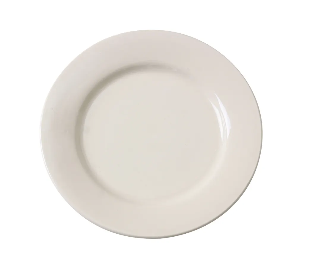 Yanco RE-22 Plate – 8-1/4" Round Ceramic, Rolled Edge, White, Dishwasher/Oven/Microwave Safe - Dozen