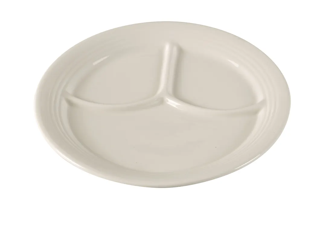 Yanco RE-309 - 9-1/2" Round Ceramic China Platter, 3-Compartment, White, Dishwasher Safe - Dozen
