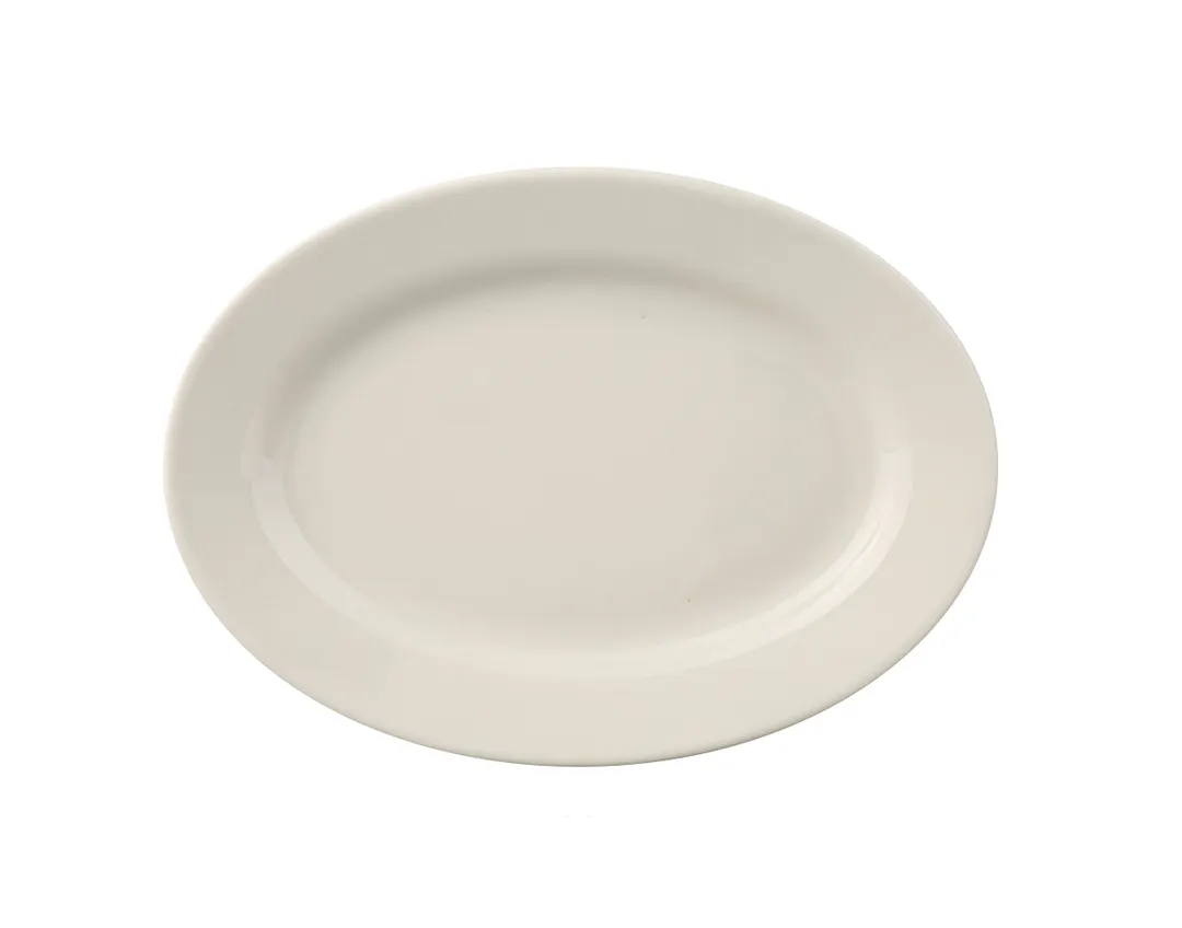 Yanco RE-33 Ceramic Oval Platter, 7" x 4-1/2", Wide Rolled Edge, White, Dishwasher Safe - Dozen