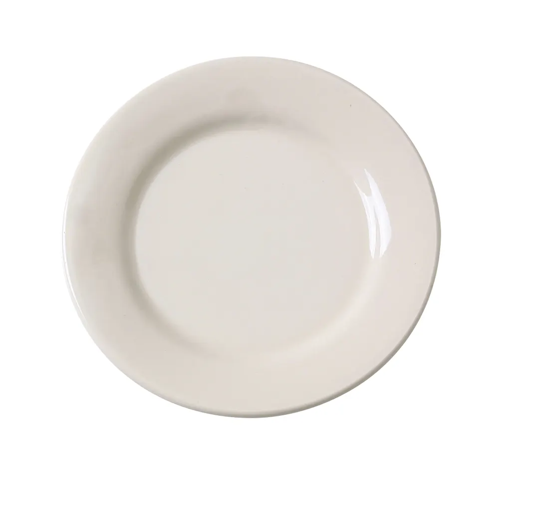 Yanco RE-6 Plate, 6-5/8" Round Wide Rim Ceramic White, Dishwasher/Oven/Microwave Safe - Dozen