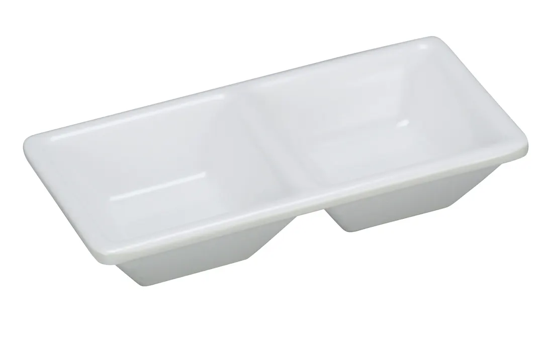 Yanco RM-063 Rome Dessert Dish, 5-1/8" L x 2-1/2" W, 2-Compartment White Melamine - Dozen