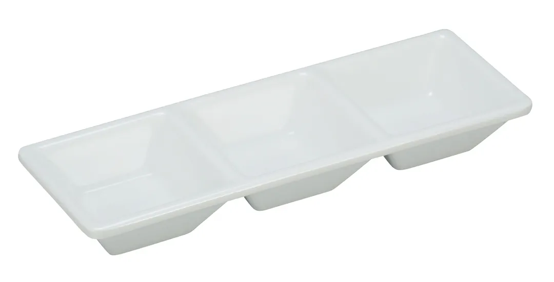 Yanco RM-064 Dessert Dish, 7-1/2" L x 2-1/2" W, 3‑Compartment Melamine Bowl, White, Safe - Dozen