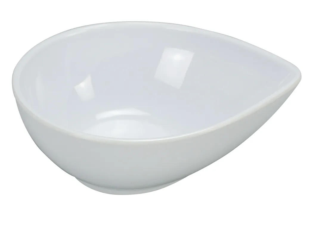 Yanco RM-706 10‑Oz Oval Melamine Bowl, 5‑3/4" L x 4‑1/2" W x 2" H, White Tear‑Drop - Dozen