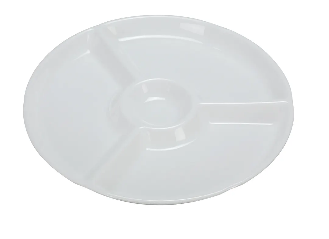 Yanco RM-821 - 12¼" 4-Compartment Melamine Plate, White, 1" Sauce Holder for RM-032 - Dozen