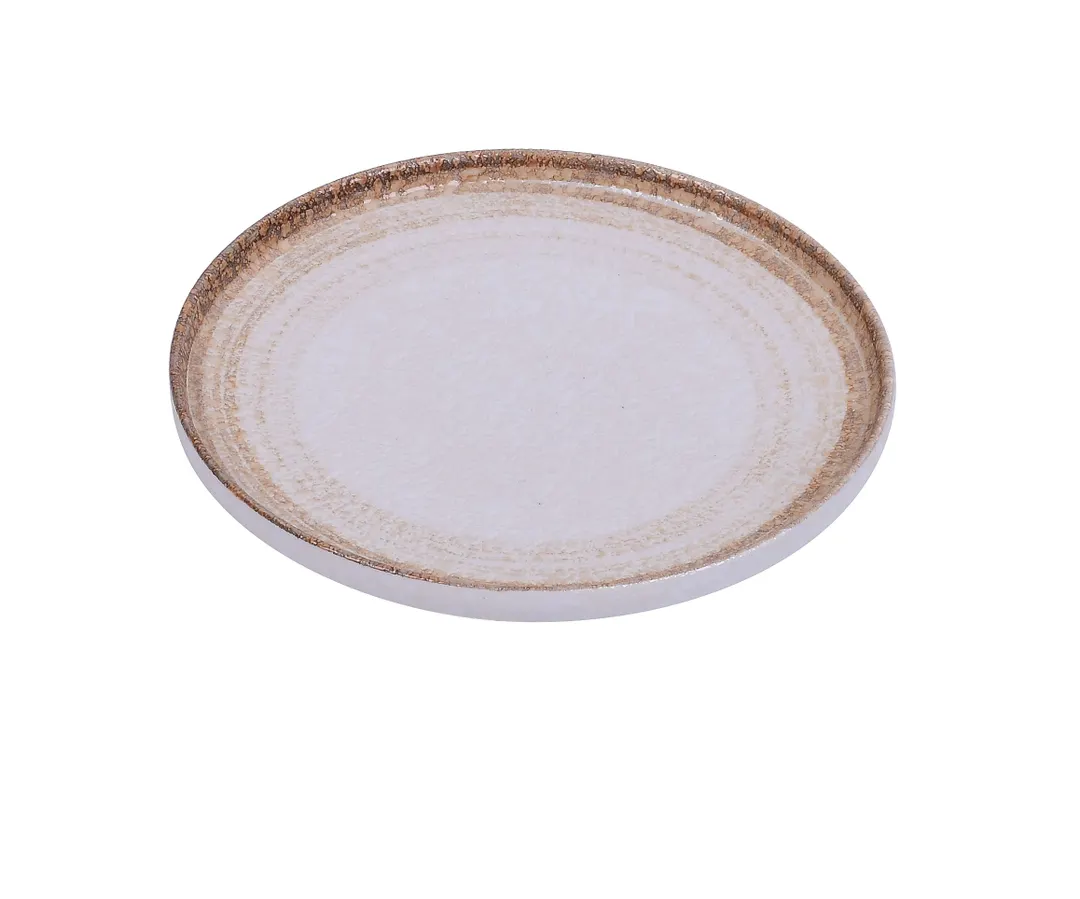 Yanco RO-2210 Plate, 10" Dia x 1-1/8" H, Porcelain, White/Brown Glazed, Dishwasher Safe - Dozen