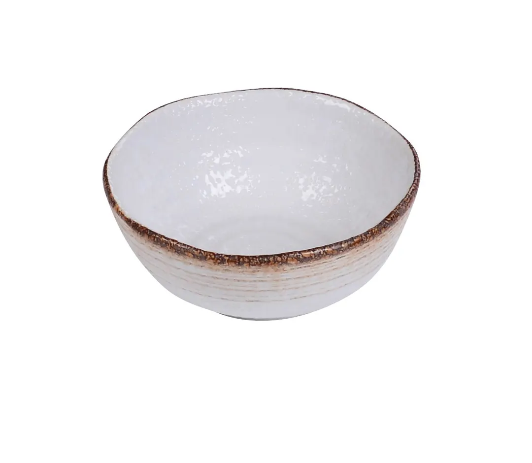 Yanco RO-2406 Nappie Bowl, 14 oz (5½" Dia. × 2¼" H), White/Brown Porcelain Dishwasher Safe - Dozen