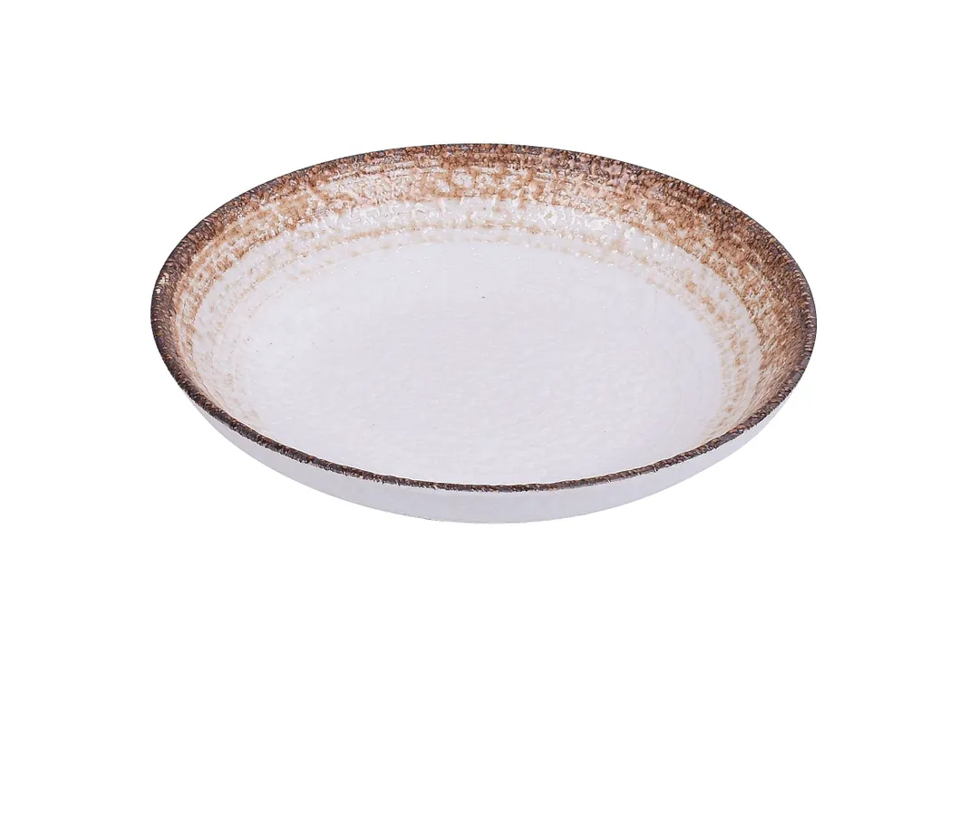 Yanco RO-2609 - 9" Round White Brown Porcelain Bowl, 30 oz, Dishwasher/Oven/Microwave Safe - Dozen