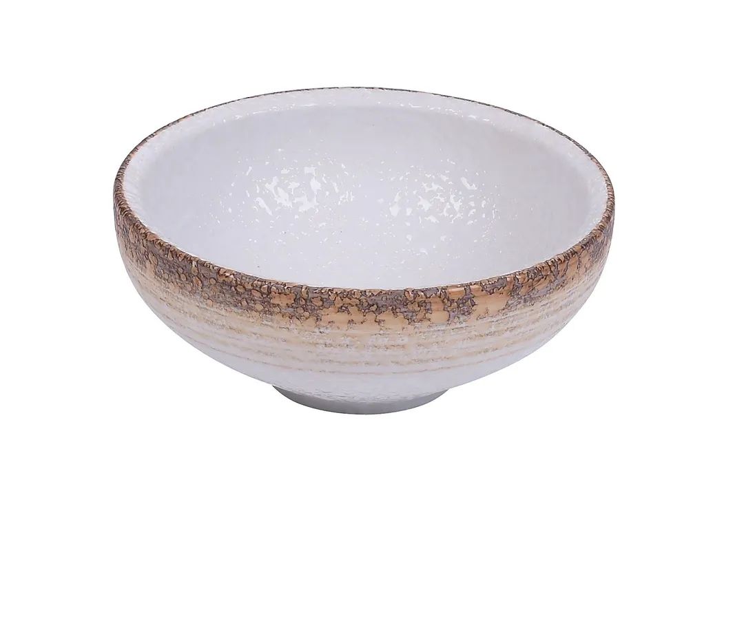 Yanco RO-2704 Rice Bowl, 7 oz, 4-3/4" Dia x 2" H, White/Brown Porcelain, Dishwasher Safe - Dozen