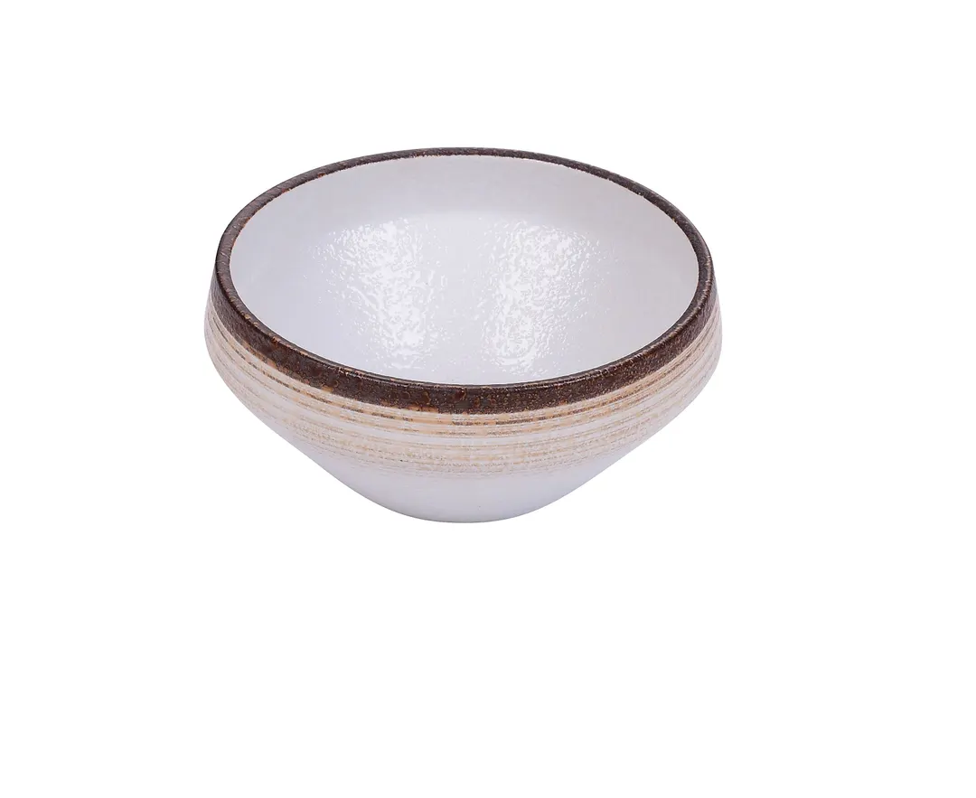 Yanco RO-2808 Round Porcelain Bowl, 8" Dia x 3½" H, 46 oz White/Brown Glazed DishwasherSafe - Dozen