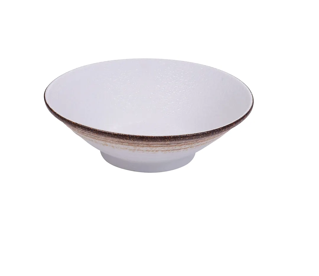 Yanco RO-2809 Ramen Bowl, 27 Oz (9" Dia x 2-3/4" H) White/Brown Porcelain, Dishwasher Safe - Dozen