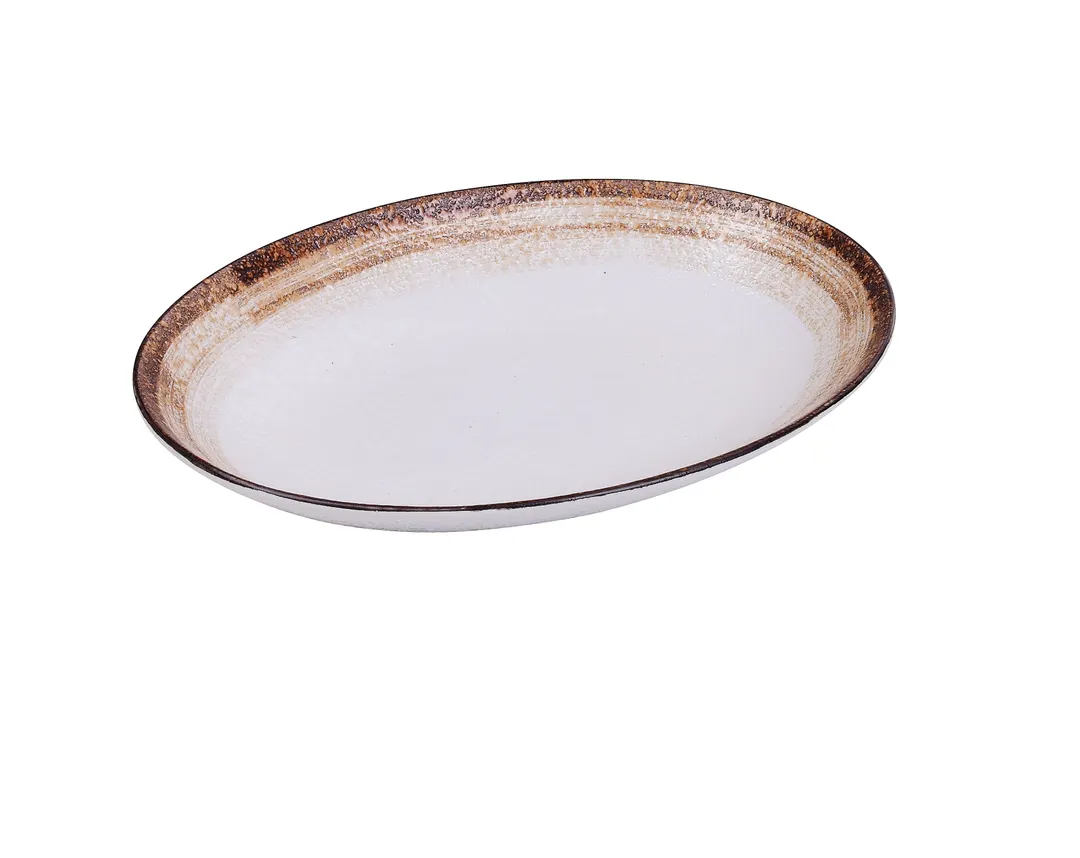 Yanco RO-2910 - 20 Oz Oval Noodle Bowl, 9½"x7½"x1½" White Brown Porcelain Dishwasher Safe - Dozen