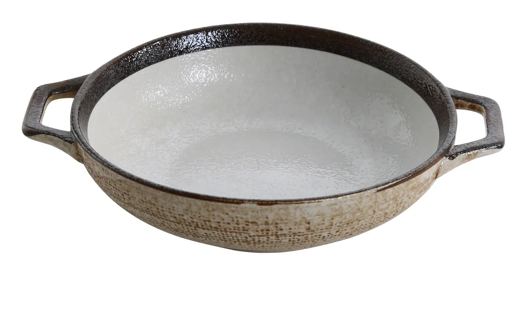 Yanco RO-512 40 oz Rockeye Porcelain Bowl, 11½" L × 8¾" W × 2¼" H, Handles, Dishwasher & Oven Safe