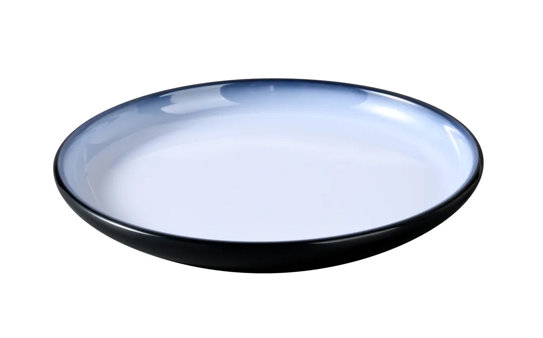 Yanco SN-210 Plate – 10" W x 7 1/8" D x 1" H, Two‑Tone White/Black Melamine, Oval Design - Dozen