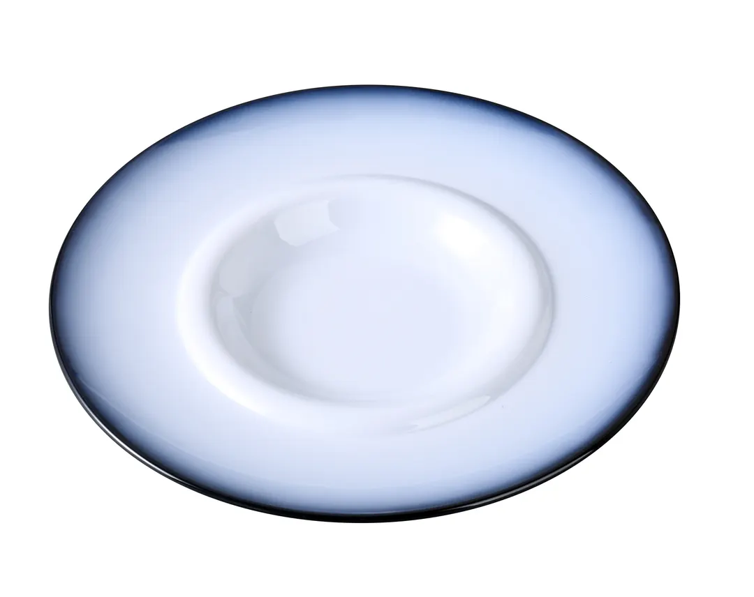 Yanco SN-412 Sentry Dessert Plate, 8 oz, 12" Diameter x 1½" H, Round White/Black Melamine - Dozen