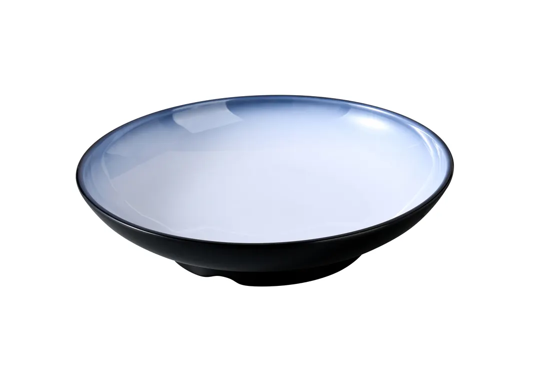 Yanco SN-507 - 28 Oz Bowl, 7 3/4" Dia x 2 1/8" H, White/Black Melamine, Dishwasher-Safe - Dozen