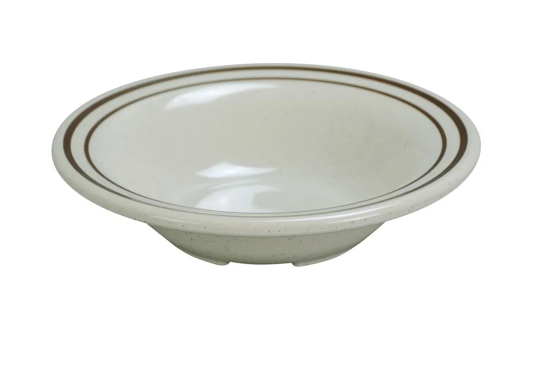 Yanco SS-307 - 14 oz Sesame Bowl, 7¼" Dia x 1½" H, Melamine, Beige with Brown Band - Dozen
