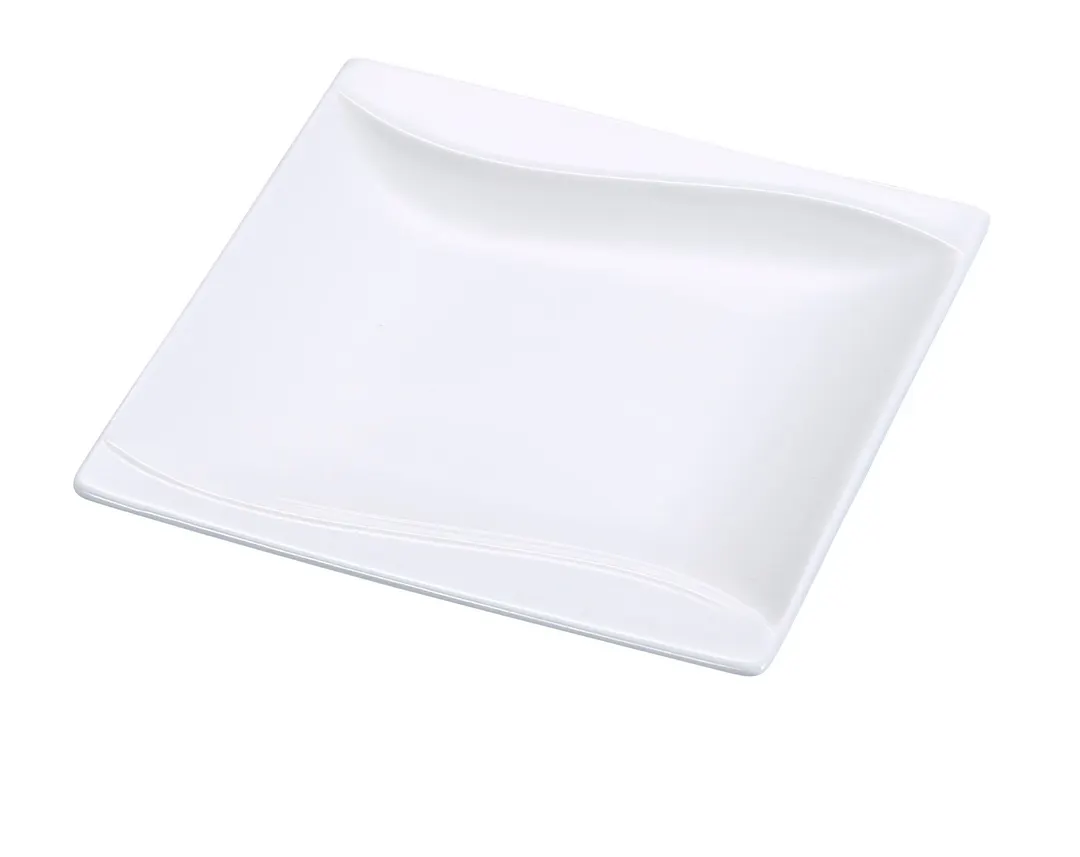 Yanco SW-105 Sea Wave Square Plate, 4½" x 4½" Bone Porcelain, Wavy Rim, Dishwasher Safe - Dozen