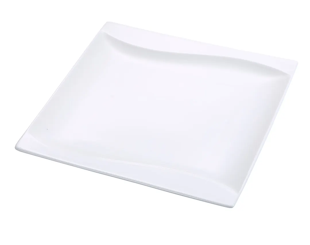 Yanco SW-109 Sea Wave Square Plate, 9" x 9", Bone White Porcelain, Dishwasher Safe - Dozen