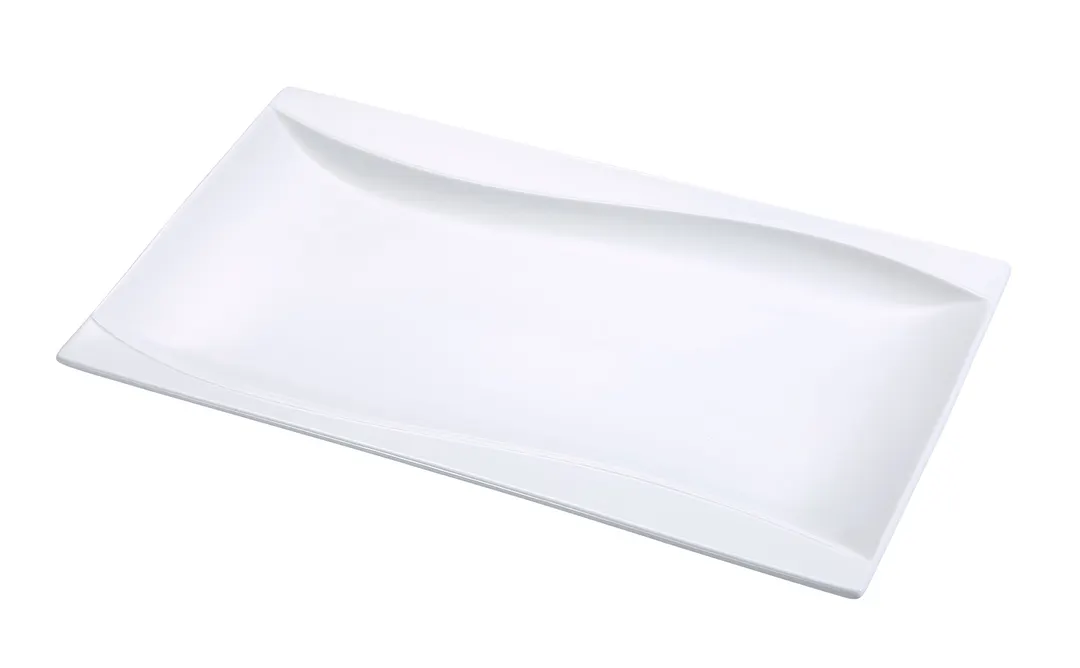 Yanco SW-213 Wave Rectangular Plate 13" x 8-1/4" White Porcelain Dishwasher/Microwave Safe - Dozen