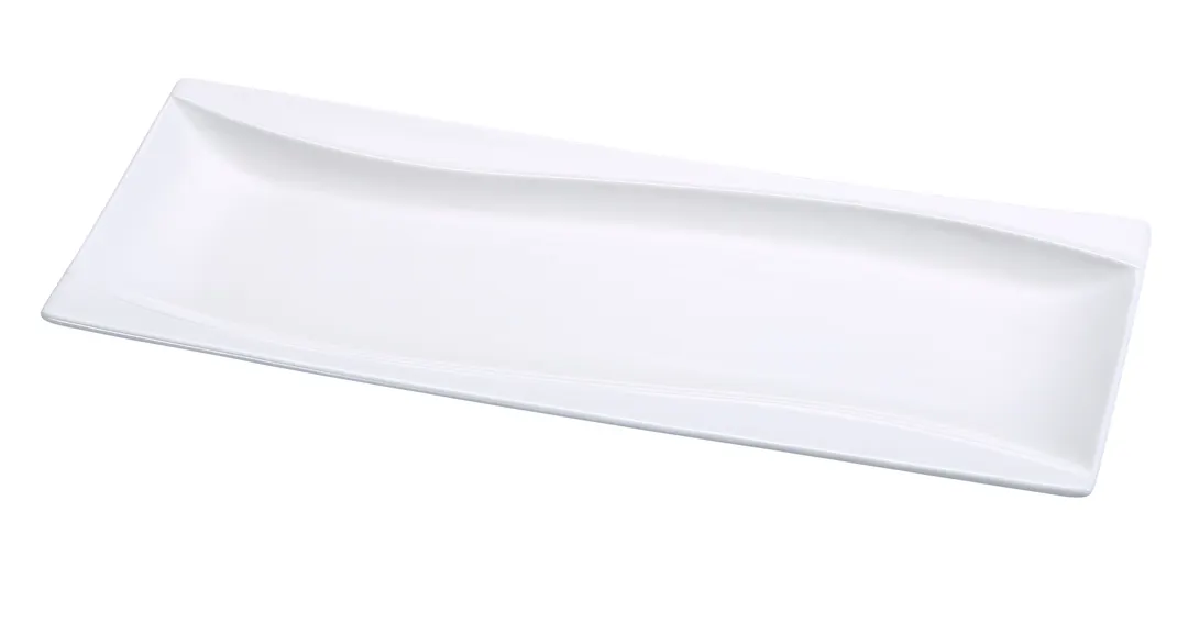 Yanco SW-215 Sea Wave Rectangular Porcelain Plate, 15" x 5-5/8" White, Dishwasher Safe - Dozen