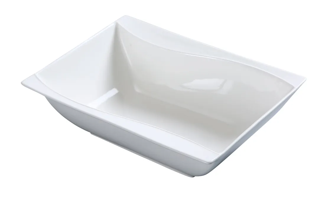 Yanco SW-407 Sea Wave Rectangular China Bowl, 15 oz (7¼" L × 5½" W), White Porcelain, Safe - Dozen