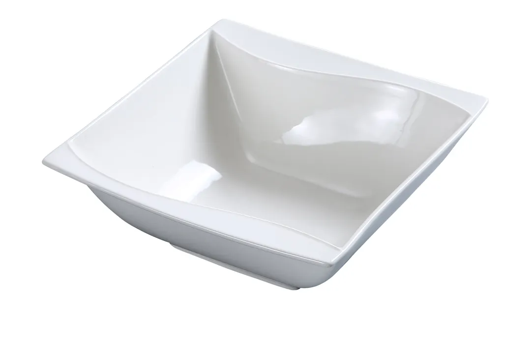Yanco SW-508 Square Bowl, 48 oz (1.5 qt) White Porcelain 8.5"×8.5" Wavy Rim Dishwasher Safe - Dozen