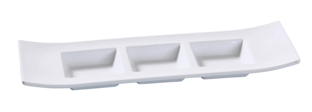 Yanco VE-012 - 11.5" X 3.5" White Melamine 3‑Compartment Dish With 1.5 oz Wells - Dozen