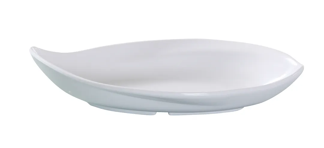 Yanco VE-516 - 30 oz Deep Leaf‑Shape Melamine Plate, 16" x 7‑3/4" White, Dishwasher Safe - Dozen