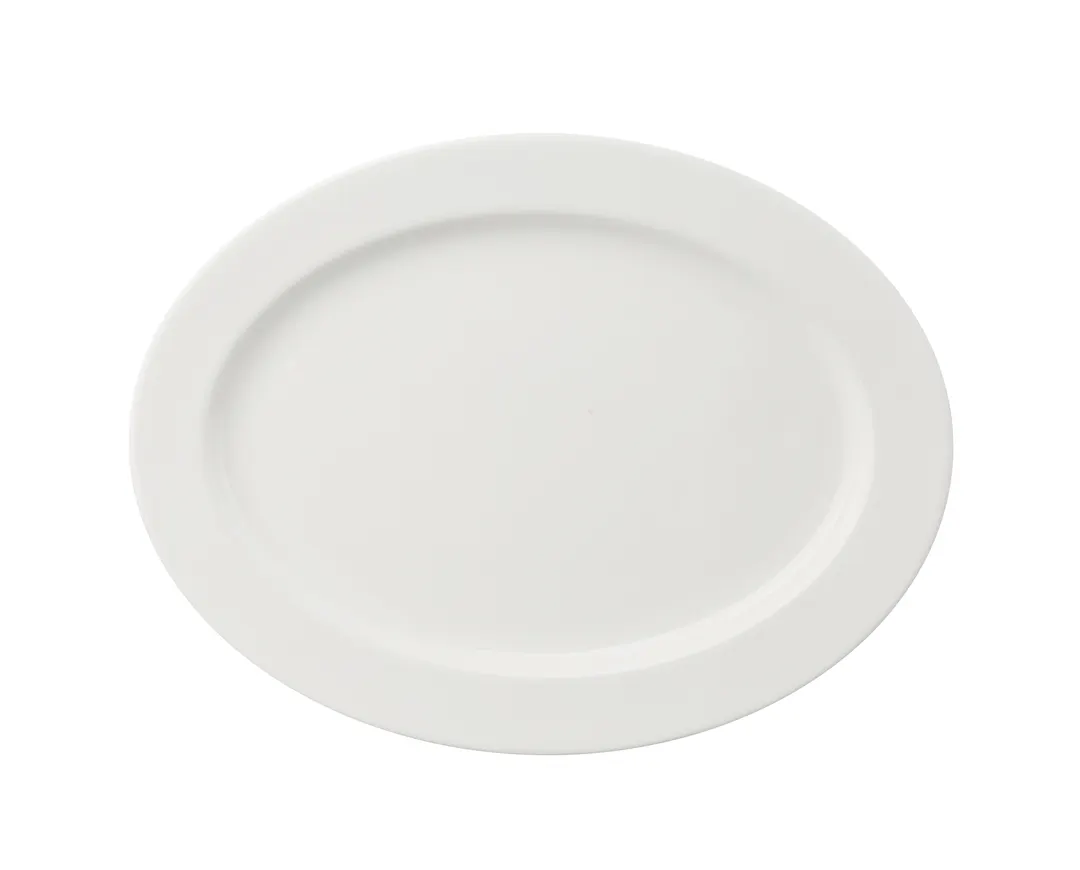 Yanco VS-214 China Platter, 14¼" Dia x 10" H, White Magnesia, Dishwasher Safe, Wide Rim - Dozen