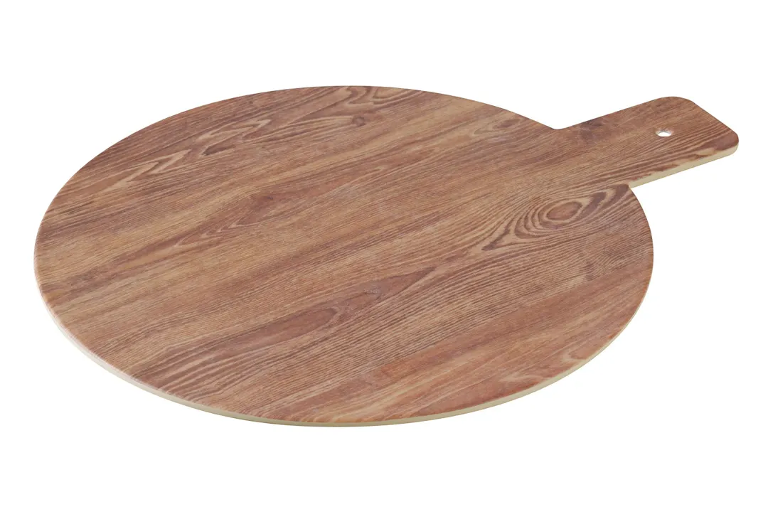 Yanco WD-109 Tray, 8-1/2" Diameter, Melamine Wood Look, Brown, Dishwasher Safe Handle - Dozen