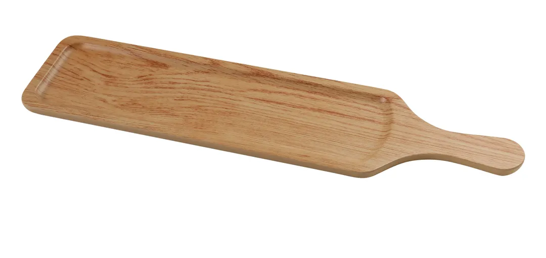 Yanco WD-2423 Rectangular Tray, 23.5" W x 0.75" D x 5.5" H, Melamine, Golden Oak, Handles - Dozen
